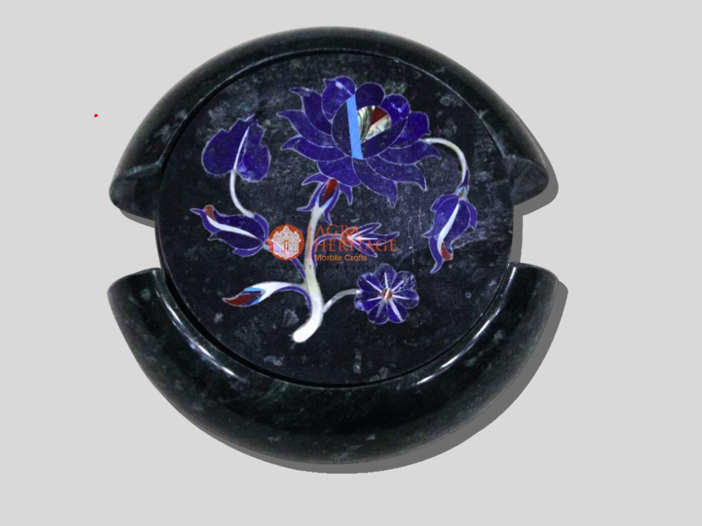 Black Marble Lapis Floral Teapot Coaster Set